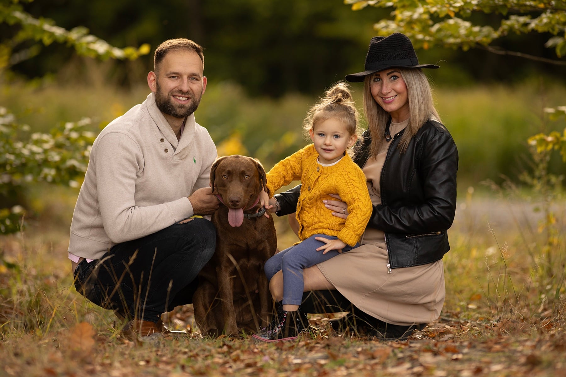 Natural light family portrait with dog, straight out of camera